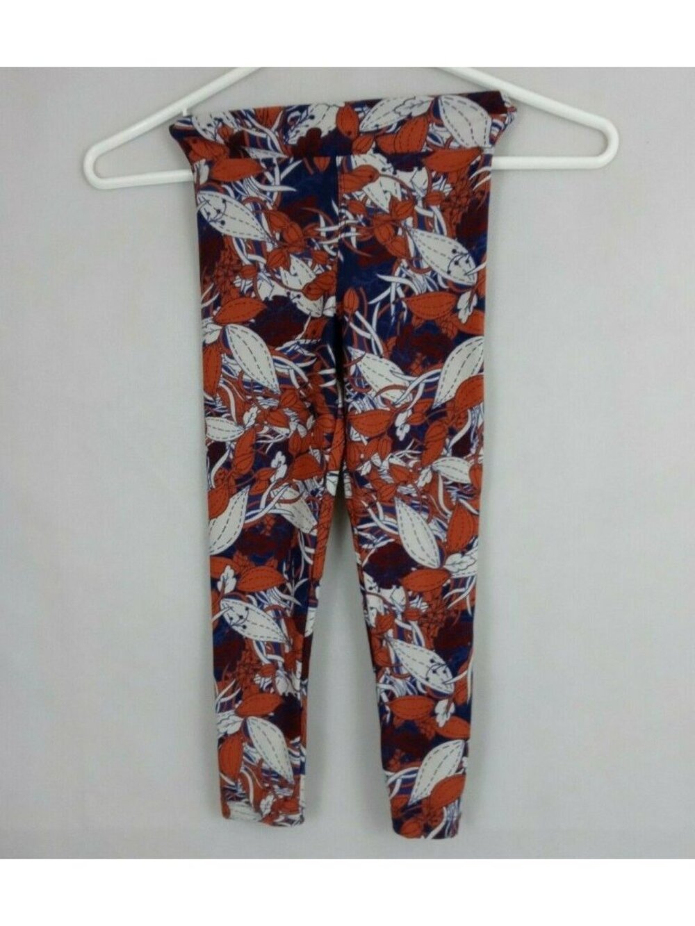 New LuLaRoe Leggings Blue With Orange & White Leaves Design Kids Size S/M